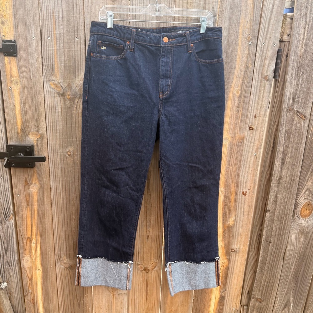 A/X Armani Exchange Men’s Dark Blue Straight Jeans with Raw Cuff Size 31